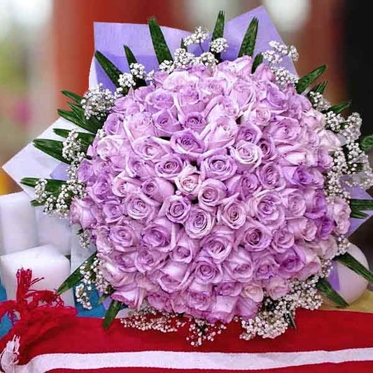 99 Purple Roses Hand Bouquet, Kindly order 3 Days in advance.