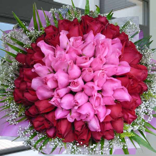 99 Roses ( 40 Hot Pink & 59 Red ) Hand Bouquet