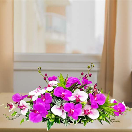 Artificial Phalaenopsis Orchid Long And Low Top Table Arrangement