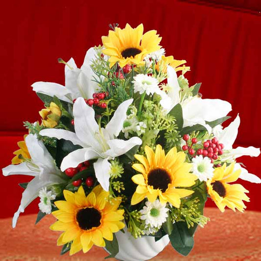 Artificial SunFlowers & Lilies Table Arrangement