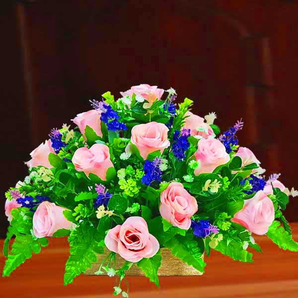 Artificial Pink Rose &amp; Lavender Table Arrangement