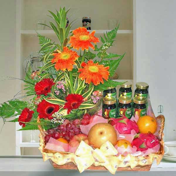 6 Chicken Essence &amp; Fruits With 6 Gerbera Mixed Arrangement