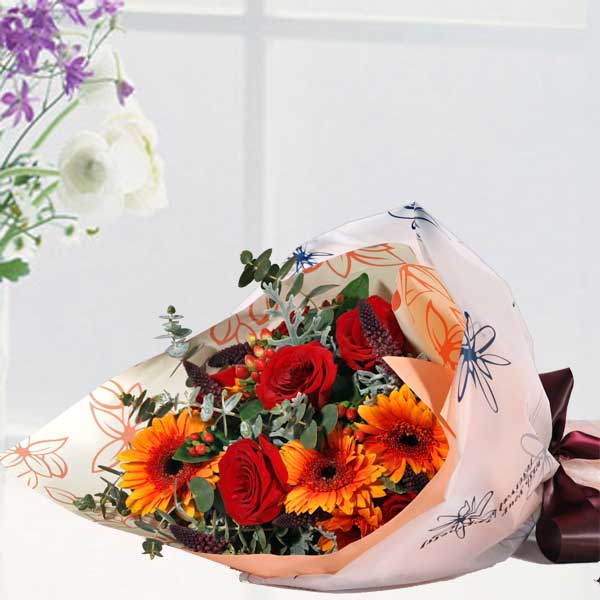 Red Roses &amp; Orange Gerbera Bouquet Delivery