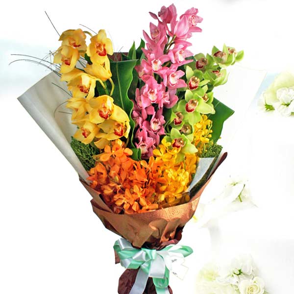 Mokara &amp; Cymbidium Orchids Hand Bouquet