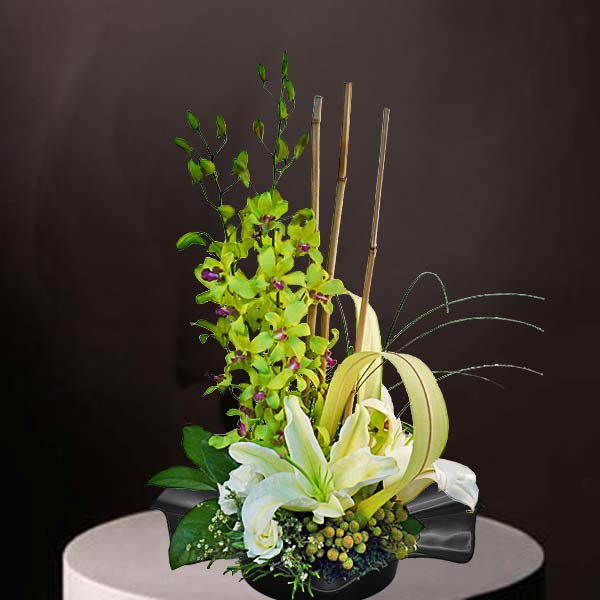 Green Orchid &amp; Lily Table Arrangement