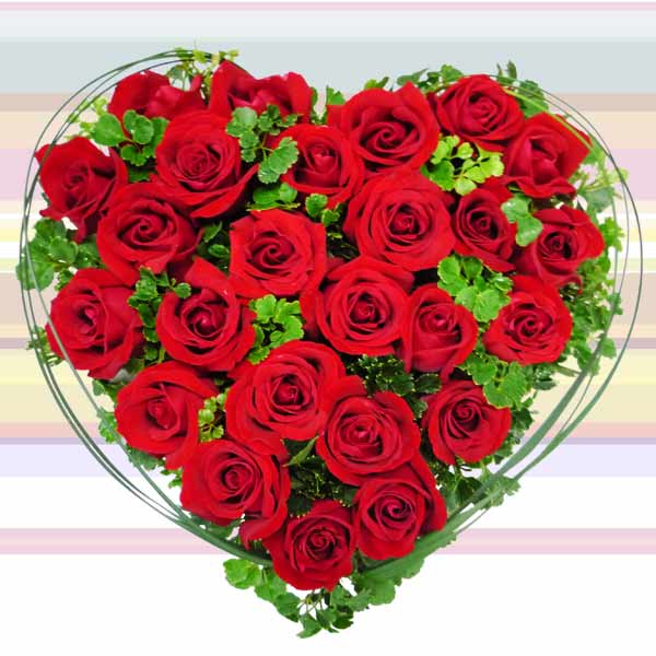 25 Red Roses Table Arrangement in Heart-Shape ( Not Hand Bouquet )