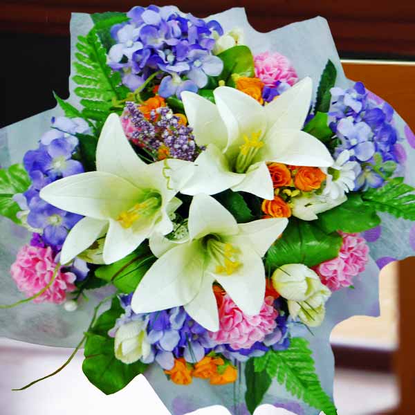 Artificial Hydrangeas &amp; Lilies Hand Bouquet