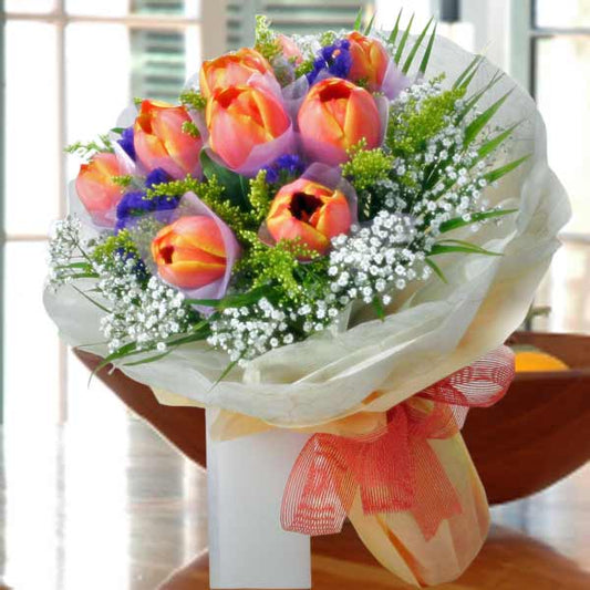 10 Orange Tulips Handbouquet