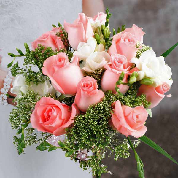 12 Peach Roses With Freesia Bouquet (3 Days Advance Order)