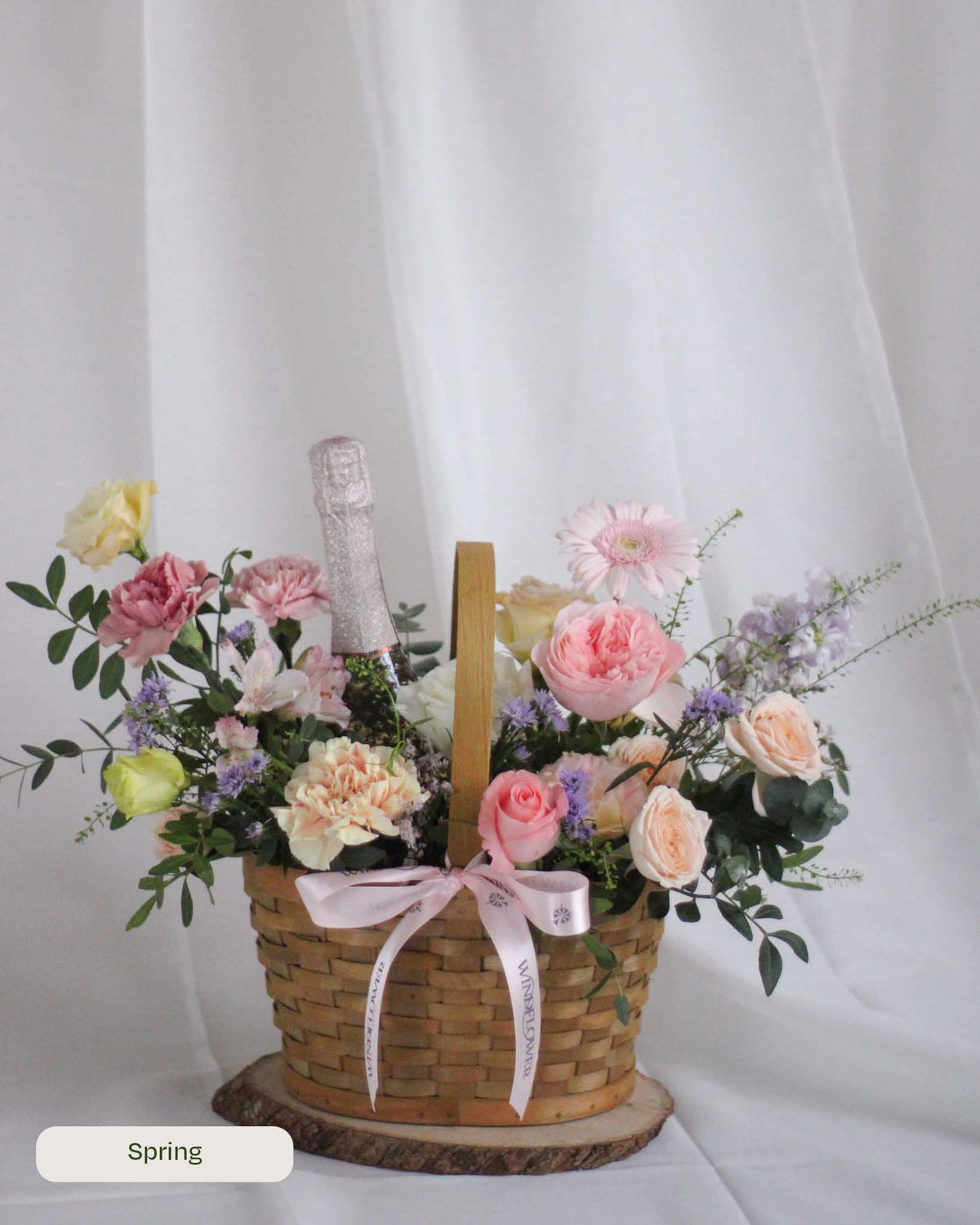 Daily Surprise in a Basket - Fresh Flowers &amp; Celebratory Cheers