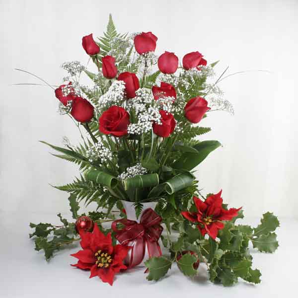 12 red Roses with Vase